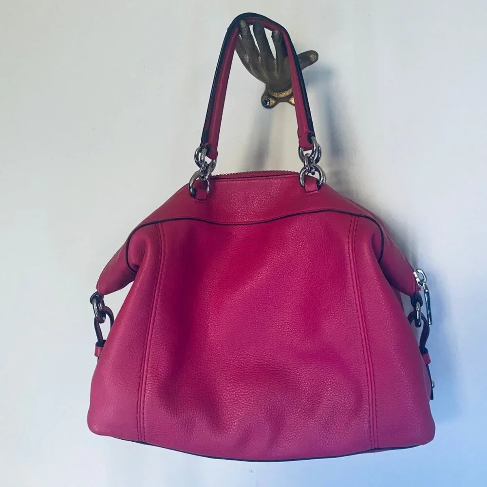 Coach Fuchsia Pink Pebbled Leather Lenox Tote Bag With Detachable Strap - Picture 8 of 16